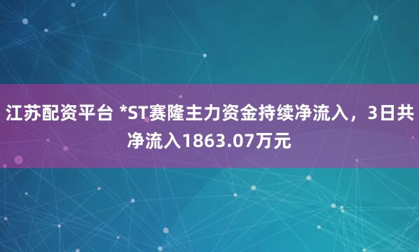 江苏配资平台 *ST赛隆主力资金持续净流入，3日共净流入1863.07万元